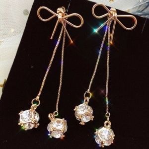 🎀 DESIGNER INSPIRED Crystal & Bow Dangle Earrings
